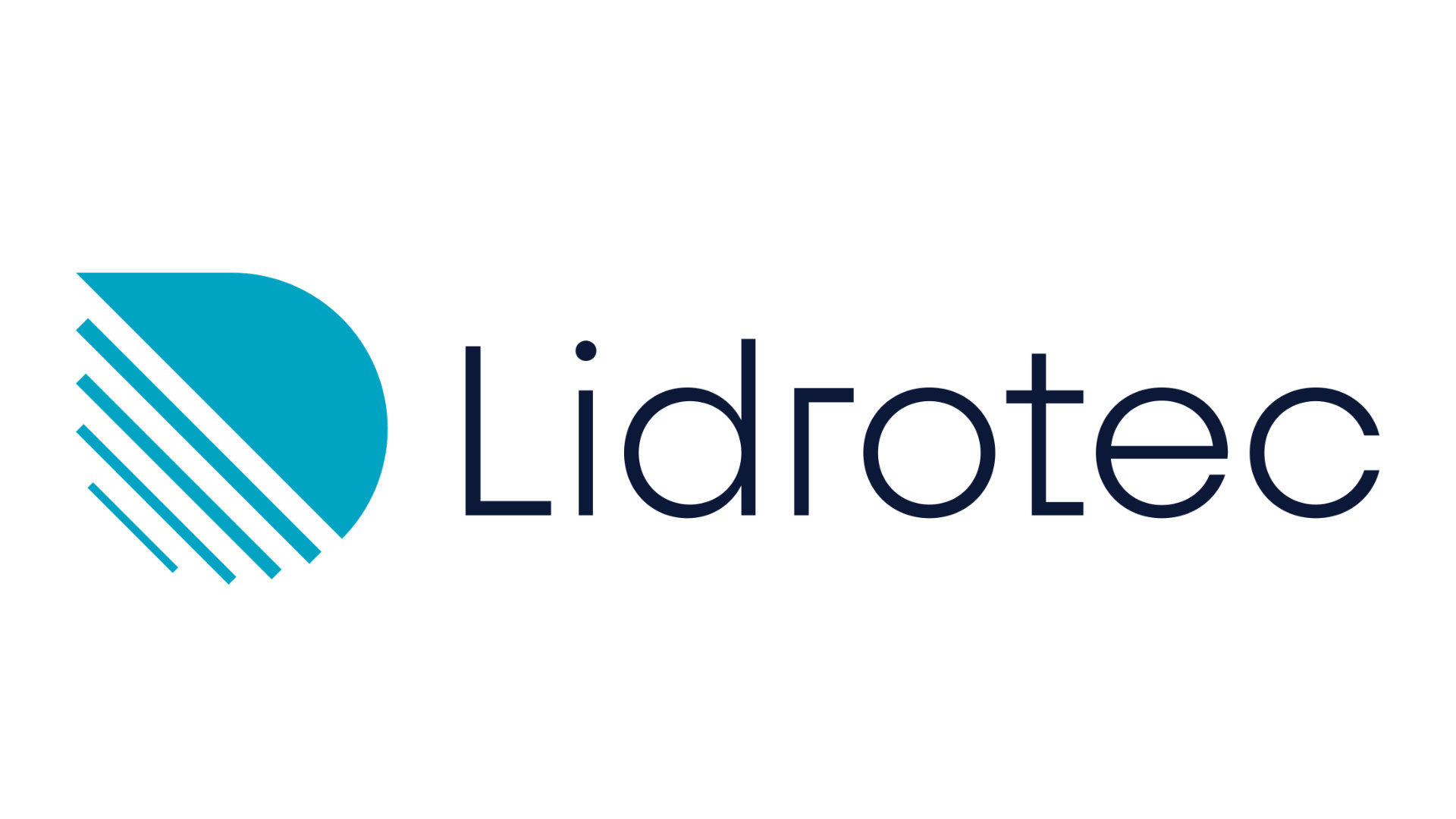 Lidrotec Logo. Das Logo zeigt eine türkis gefärbte Form, die einem Tropfen ähnelt und dessen untere Hälfte aus Linien besteht und eine obere durchgängig türkise Hälfte hat. Rechts ist der Unternehmensname in Schwarz dargestellt und mit einem quadratischen, technisch anmutenden Schriftzug angegeben.