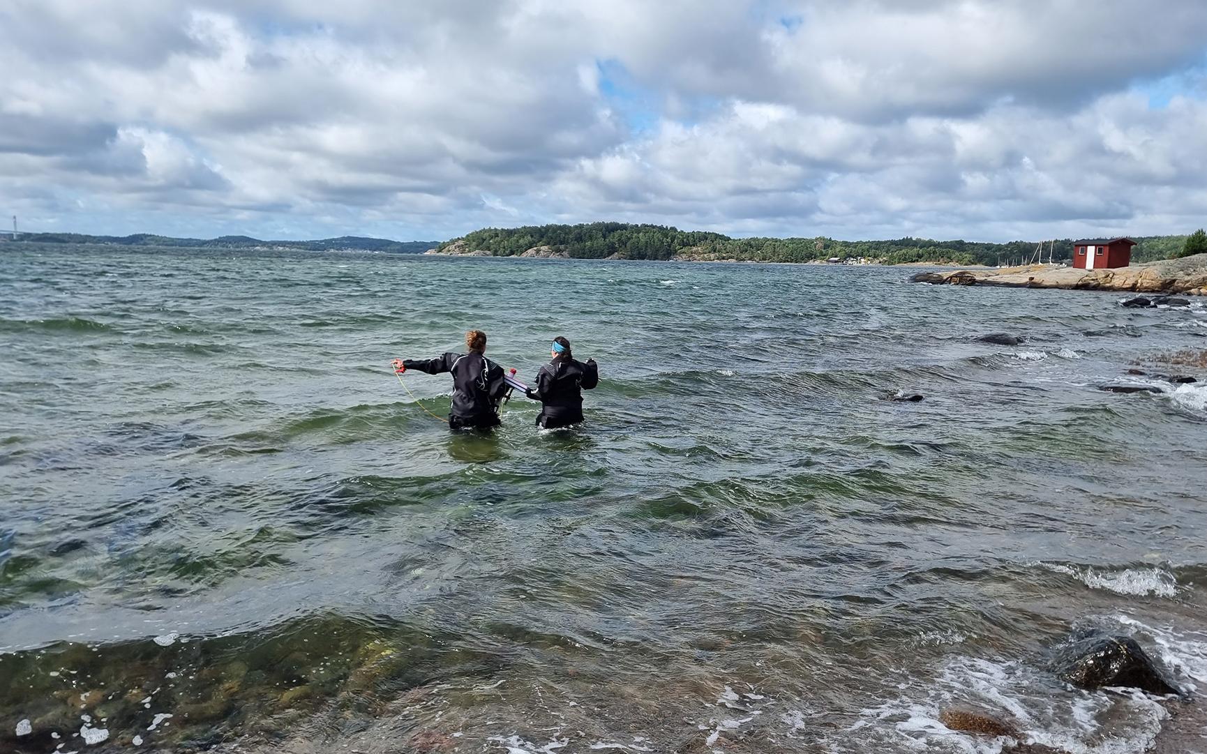 Das TREC-Team in Stenungsund, Schweden, in der Nähe von Kristineberg, am 26. Juli 2023. Auf dem Foto sind Joanna Barbara Zukowska, wissenschaftliche Mitarbeiterin/ Interim-Laborleiterin der CBB-Einheit (links) und Elisa Merz, Expeditions-Feldtechnikerin (rechts).