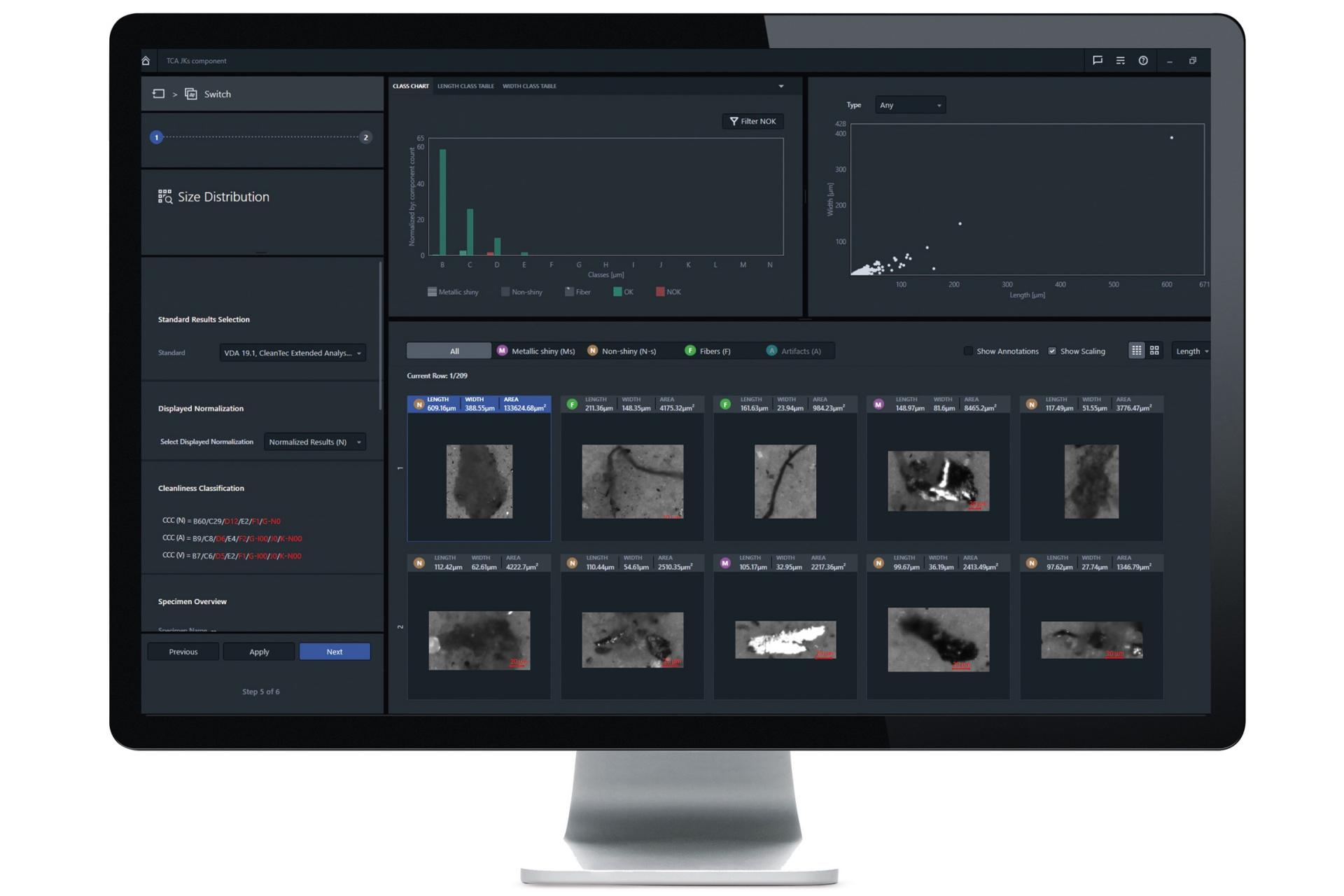 Auswertung mit ZEISS ZEN core Technical Cleanliness Analysis