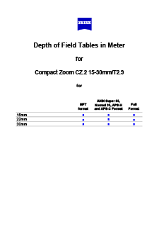 Vorschaubild von Depth of Field Tables