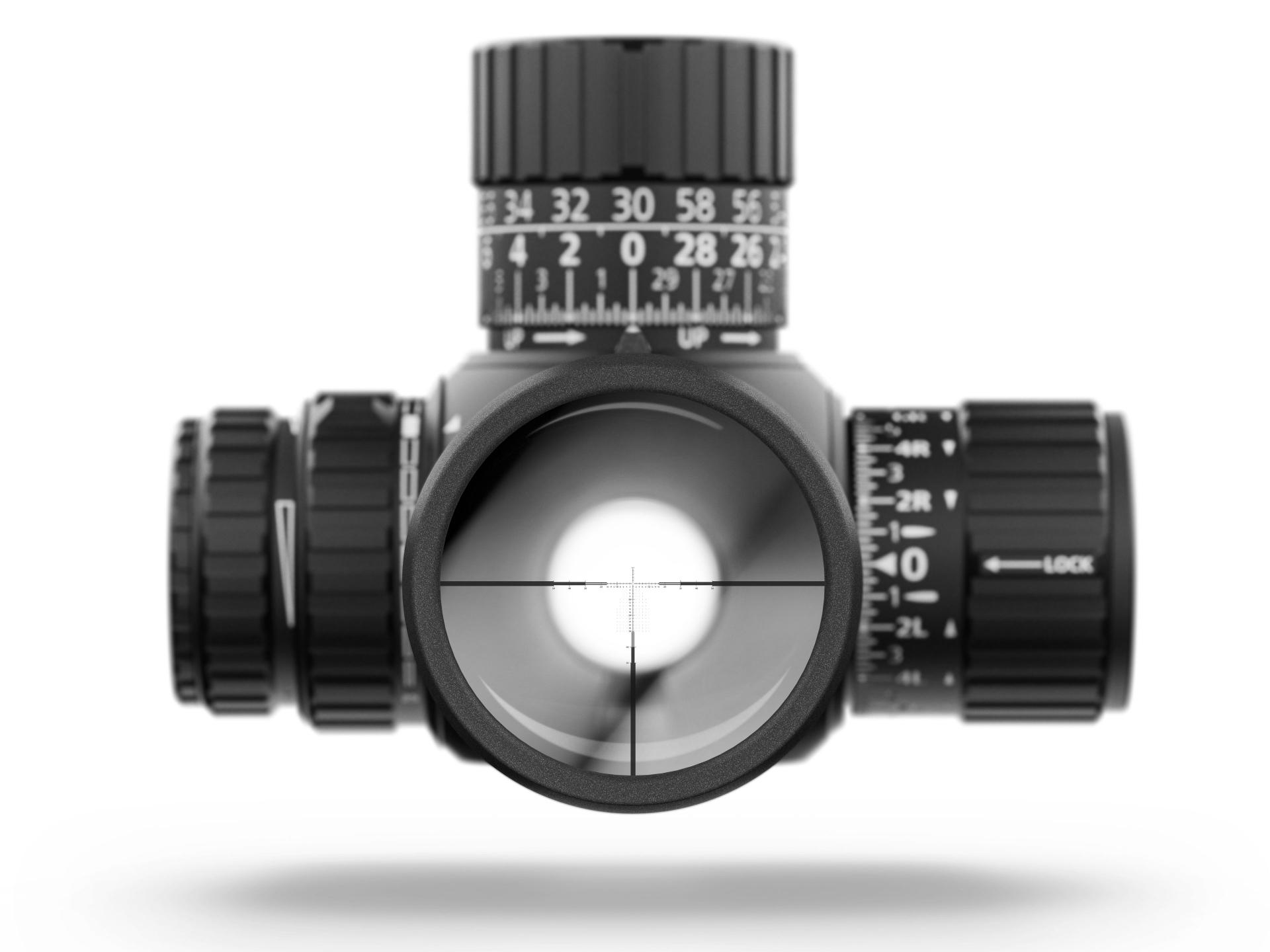 View through ZEISS LRP S5 riflescope showing illuminated reticle with fine crosshairs for precision aiming
