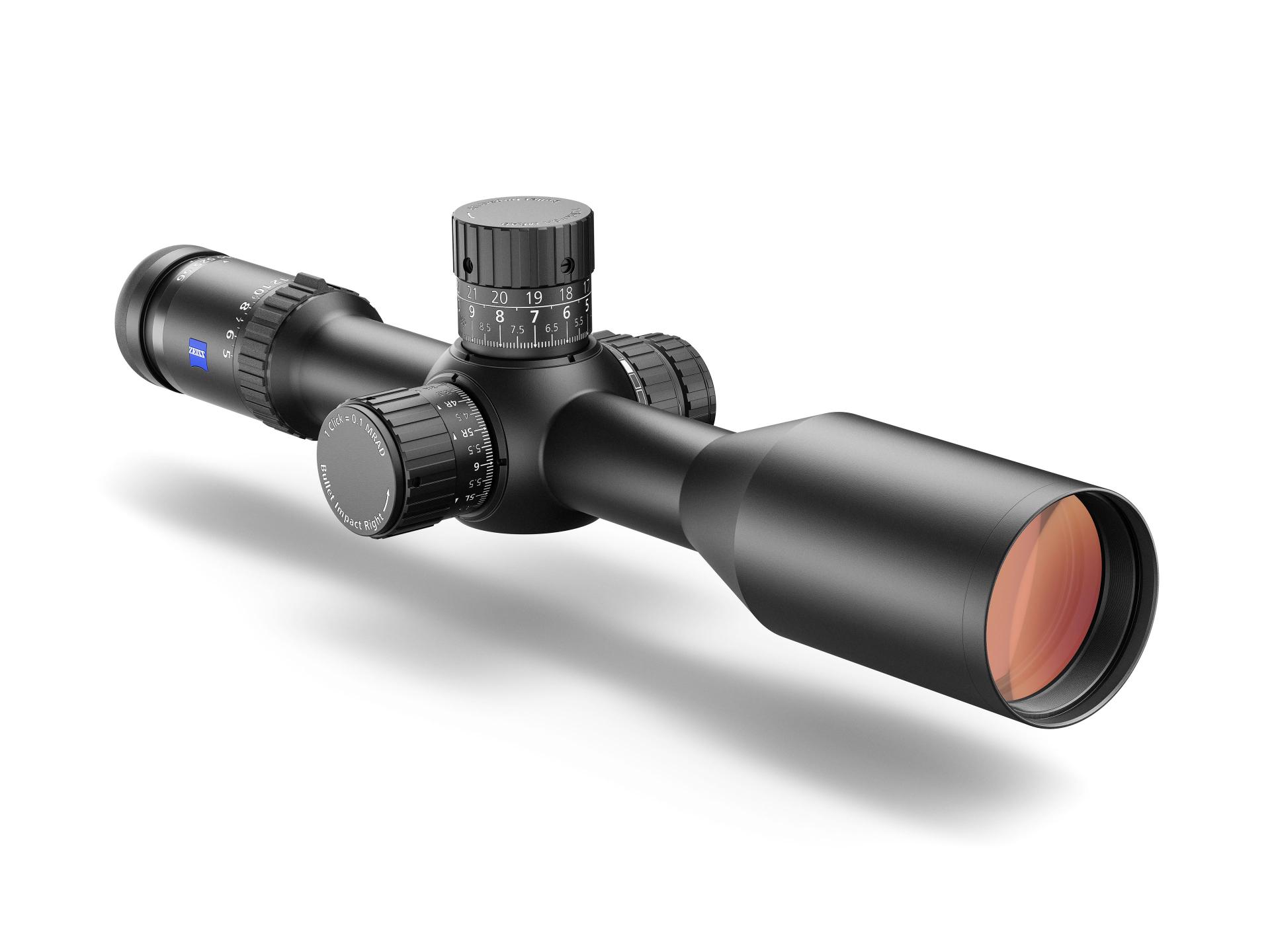 ZEISS LRP S5 riflescope angled rear view with large objective lens and detailed turrets visible