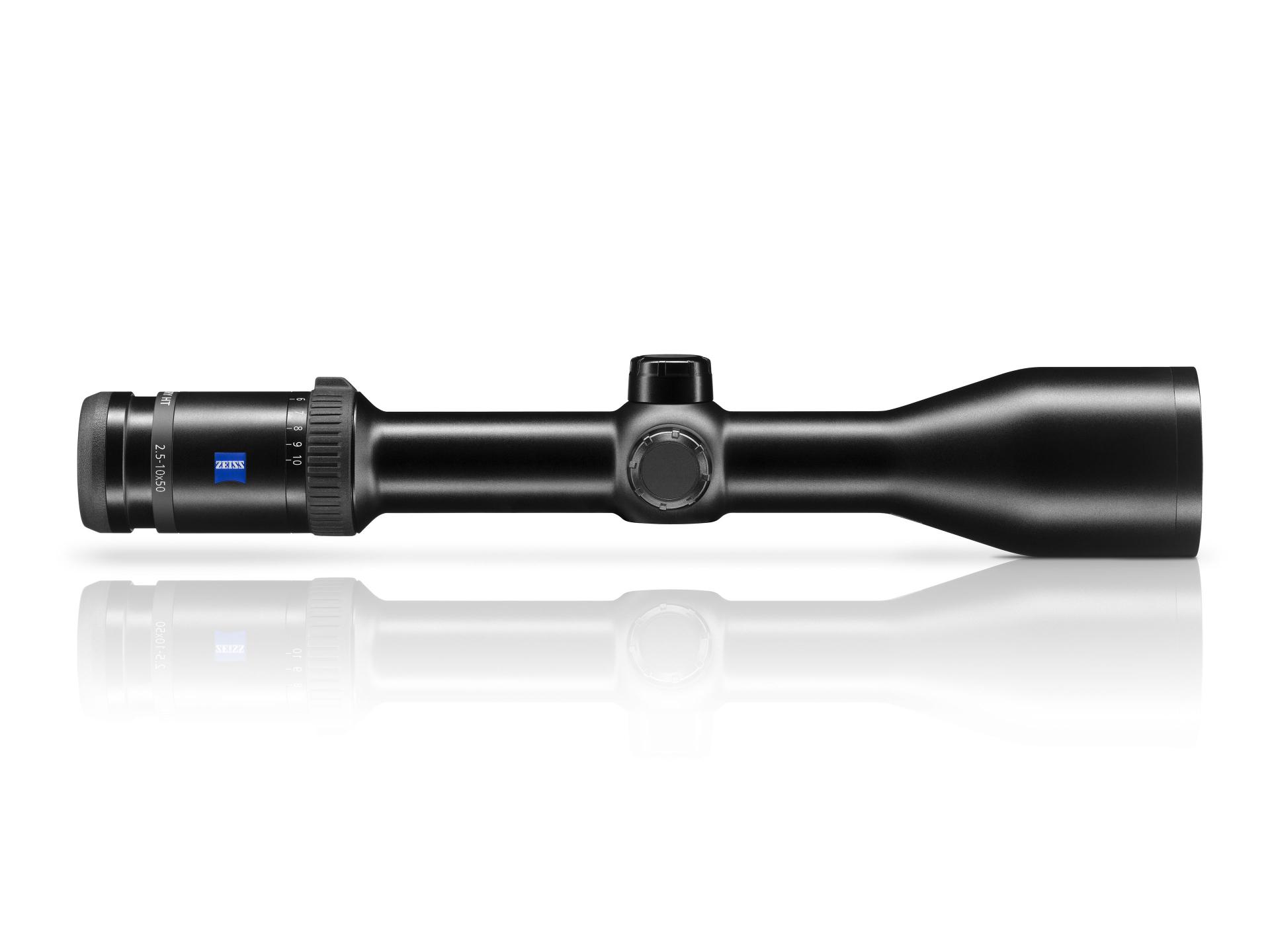 ZEISS Victory HT 2.5-10x50 riflescope in side view, combining high light transmission with compact design for versatile hunting use