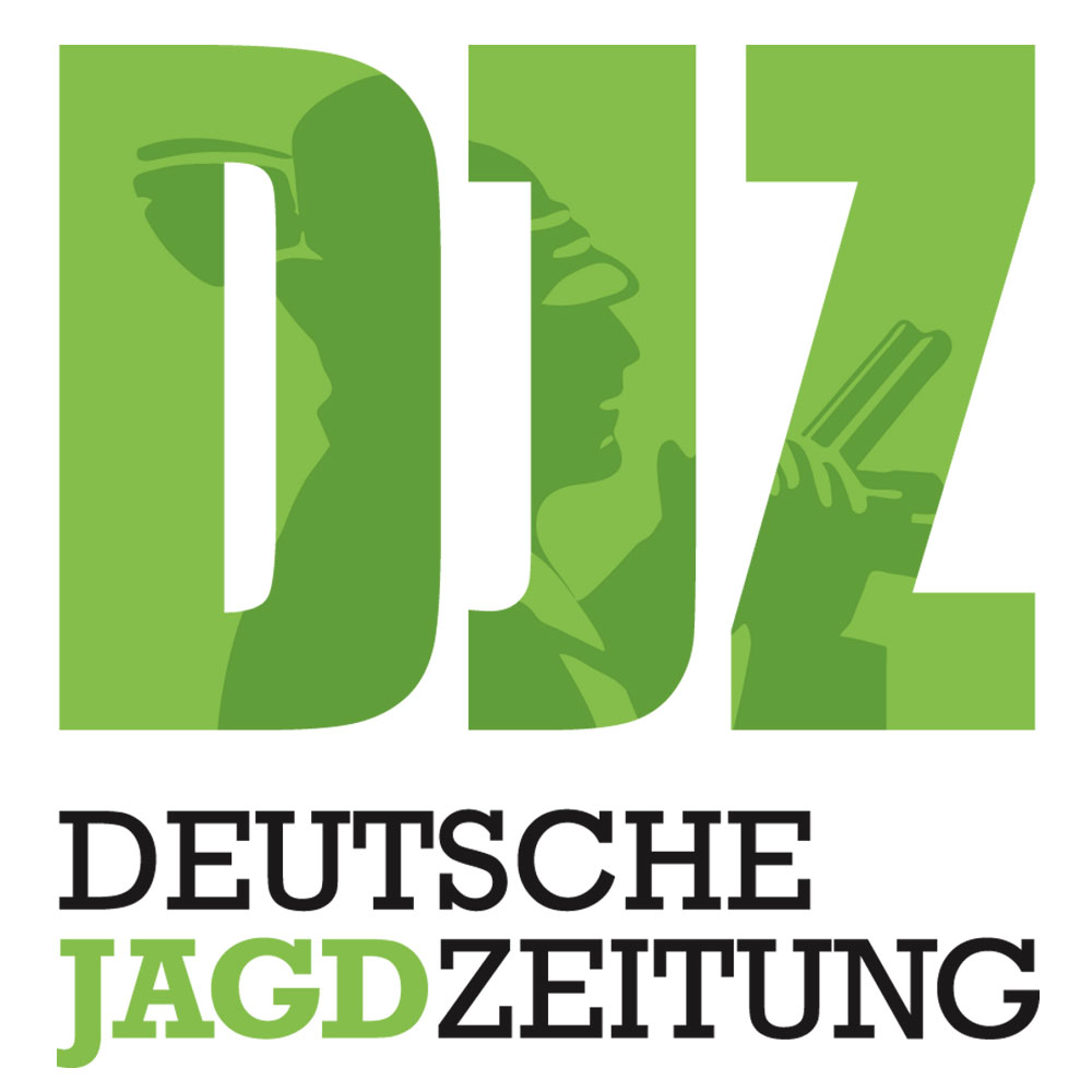 Das Logo der "Deutschen Jagd Zeitung" mit den grünen Buchstaben "DJZ" und integrierten Jagdsilhouetten sowie dem Schriftzug darunter