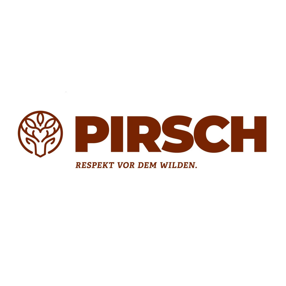 Das Logo der Marke PIRSCH mit stilisiertem Baum-Emblem und dem Schriftzug "Respekt vor dem Wilden." 