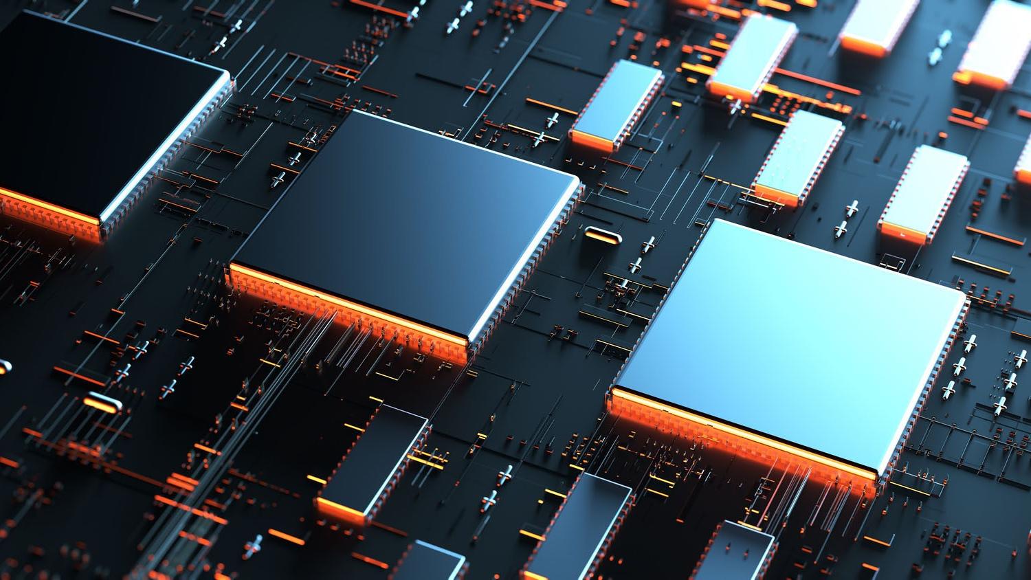 Die Halbleiterindustrie unterstützt die Herstellung von Mikrochips - hier ein Bli ck von oben auf einen Mikrochip 