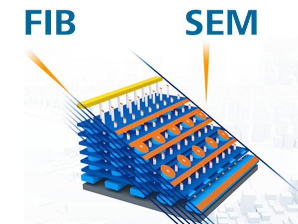 Grafik FIB-SEM-Kombination zur Darstellung einer dreidimensionalen Nanostruktur