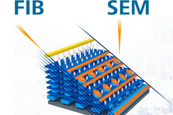 Grafik FIB-SEM-Kombination zur Darstellung einer dreidimensionalen Nanostruktur
