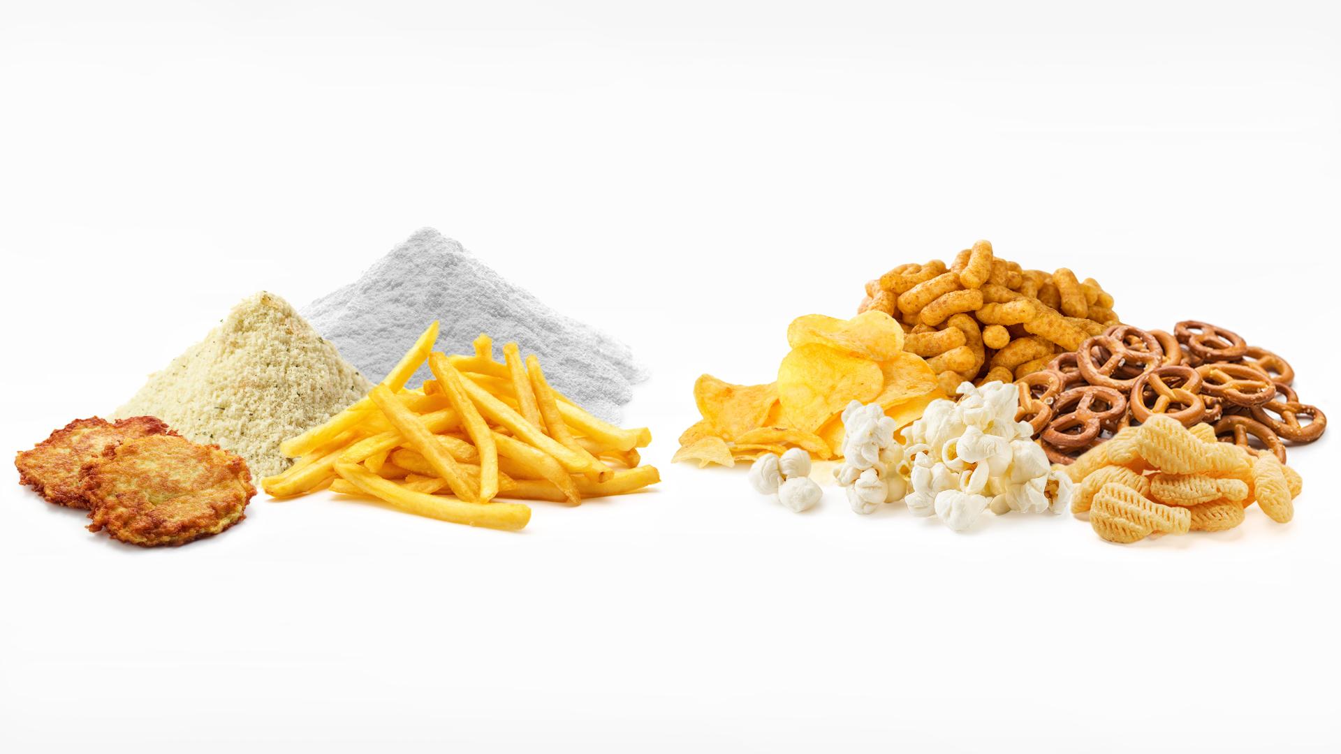 Snacks und Kartoffelprodukte zur Darstellung der Messstellen und Parameter