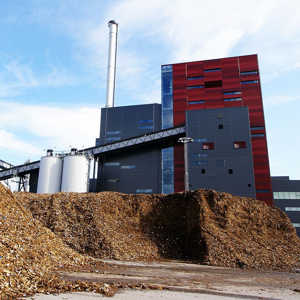 Biokraftwerk mit Lagerung von Holzbrennstoff (Biomasse)