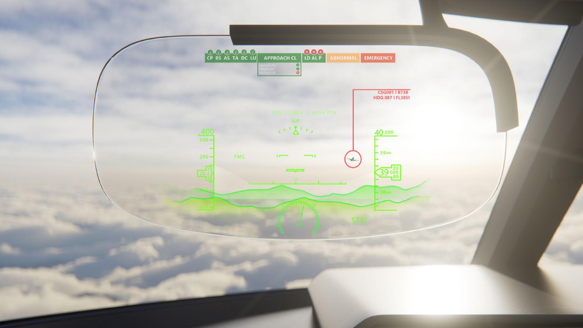 Neues Avionik HUD Technologie aus Sicht des Piloten