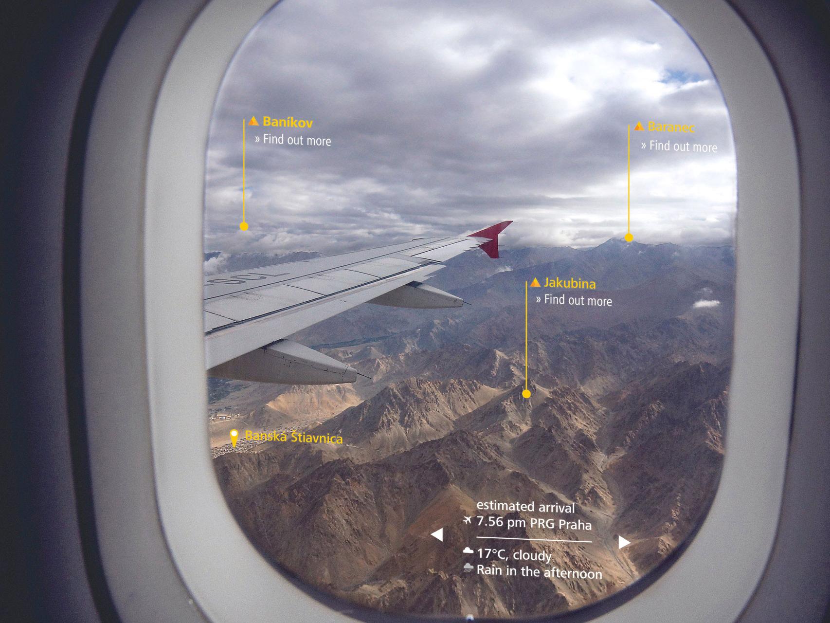 GPS basiertes Informationsystem in Flugzeugfenster