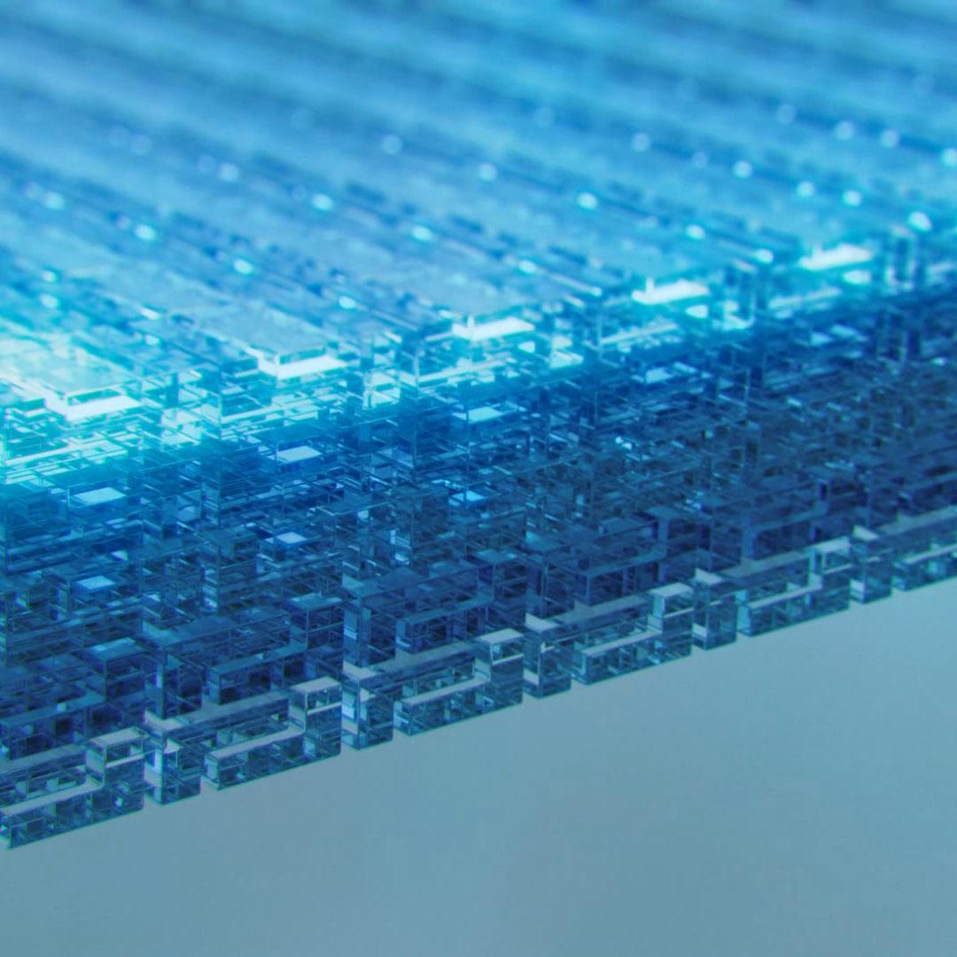 CGI der ultradünnen Beschichtungsschichten, die dank Ionenkollisionen in ZEISS DuraVision Beschichtungen verdichtet werden.