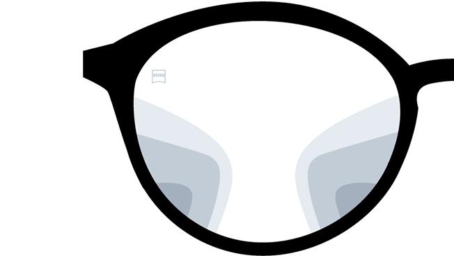 Darstellung von ZEISS Precision Plus Gleitsichtgläsern. Die Abbildung zeigt den Blick durch die Brillengläser.