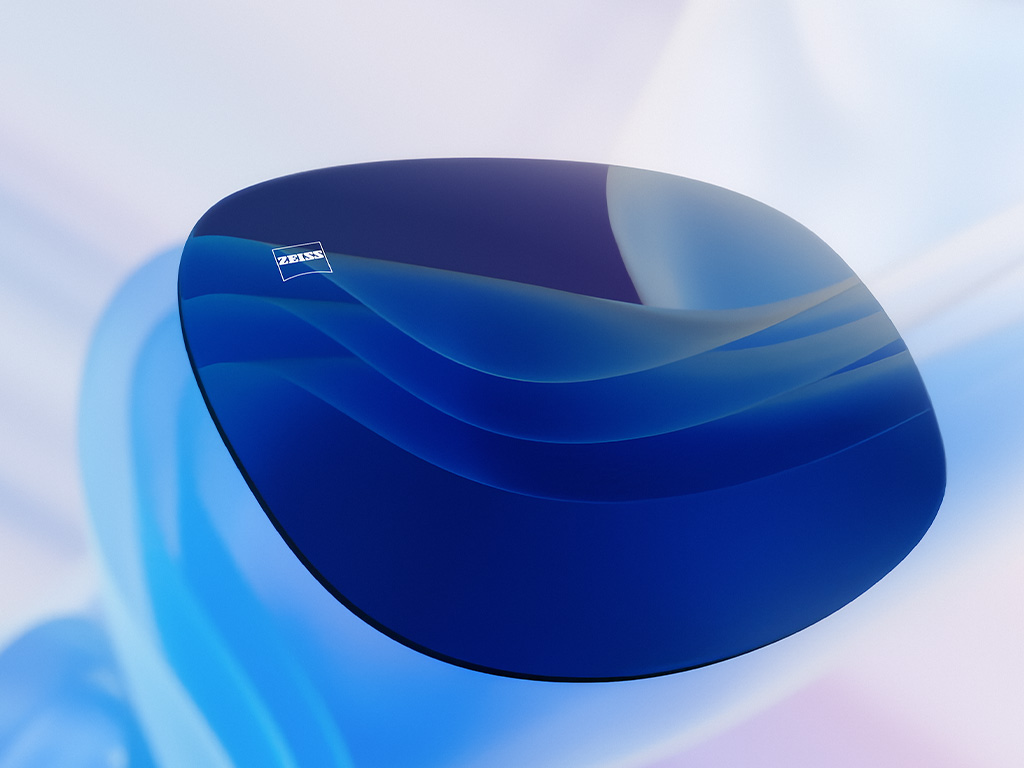 3D-CGI-Illustration eines getönten Brillenglases, das eine klare Sicht mit intensivem Kontrast zeigt.