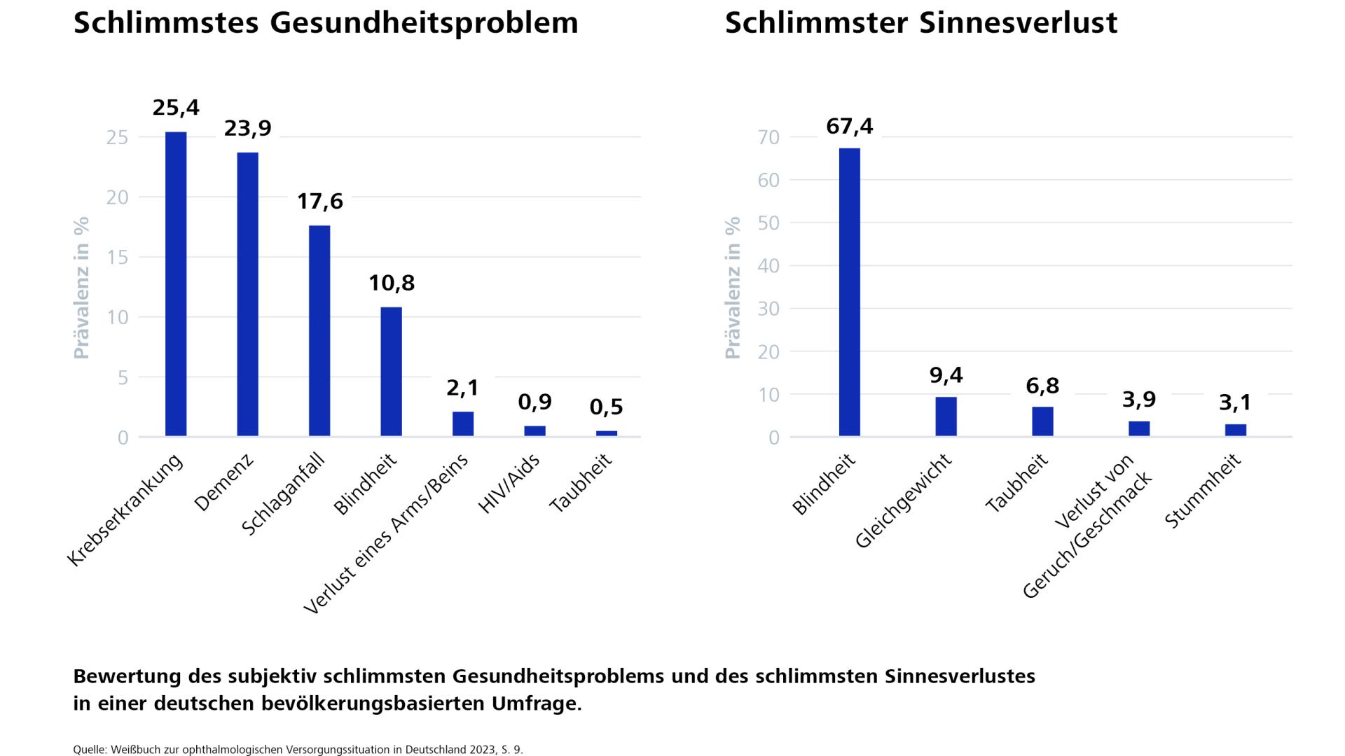 Chart, das besagt, dass die Menschen in Deutschland Blindheit als schlimmesten Sinnesverlust ansehen.