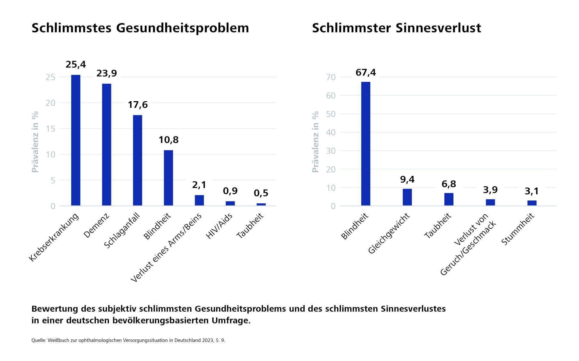 Chart, das besagt, dass die Menschen in Deutschland Blindheit als schlimmesten Sinnesverlust ansehen.
