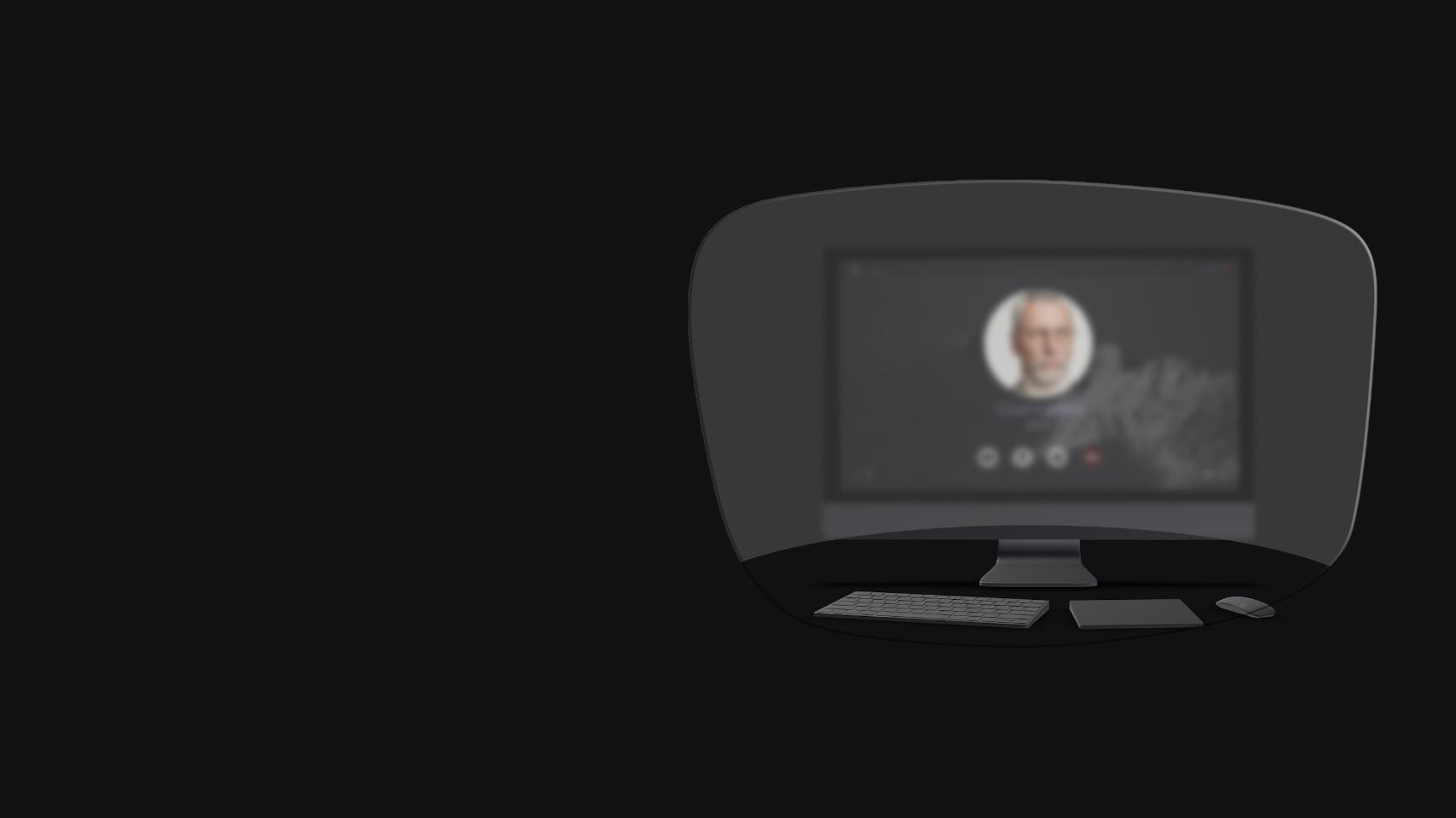 Eine schematische Darstellung, bei der der Blick durch eine Lesebrille auf einen Desktop-Computer, eine Tastatur, eine Computer-Maus und ein Buch gerichtet wird, zeigt, dass nur Objekte in nächster Nähe scharf gesehen werden können. Der Computerbildschirm ist verschwommen.
