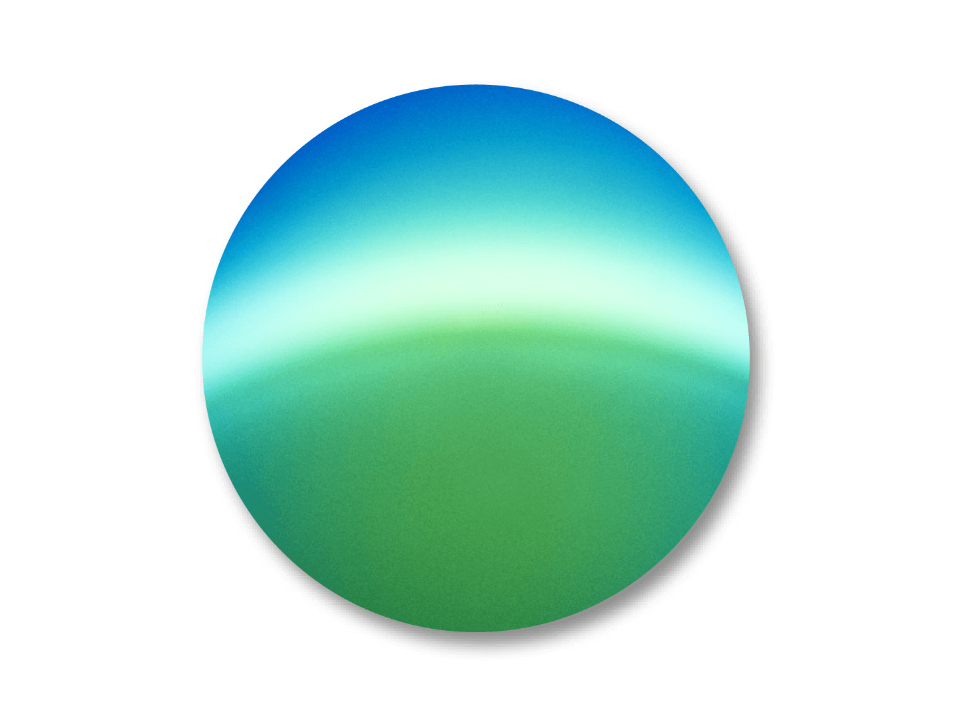 ZEISS DuraVision Mirror in Grün mit verblassendem blauen Farbton im oberen Brillenglasbereich.