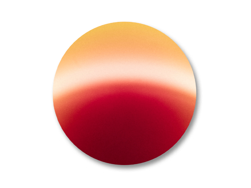 ZEISS DuraVision Mirror in Rot mit verblassendem orangen Farbton im oberen Brillenglasbereich.