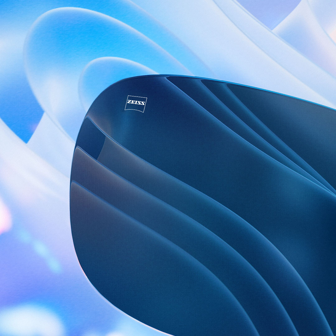 CGI-Illustration eines getönten Brillenglases, das effektiv die Blendung des Hintergrunds eliminiert