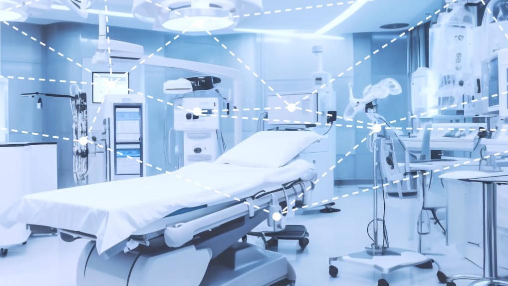 Modern hospital operating room equipped with advanced ZEISS medical technology and interconnected digital systems.